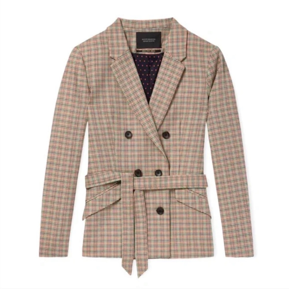 SCOTCH & SODA Far Far Away Double Breasted Checkered Belted Blazer